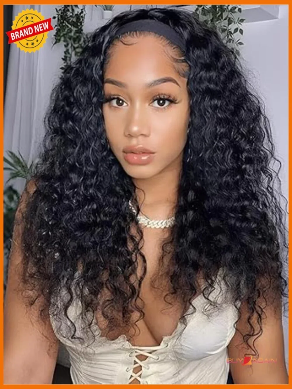 Water Wave Headband Wig Human Hair 150% Density Drawstring No-Slip